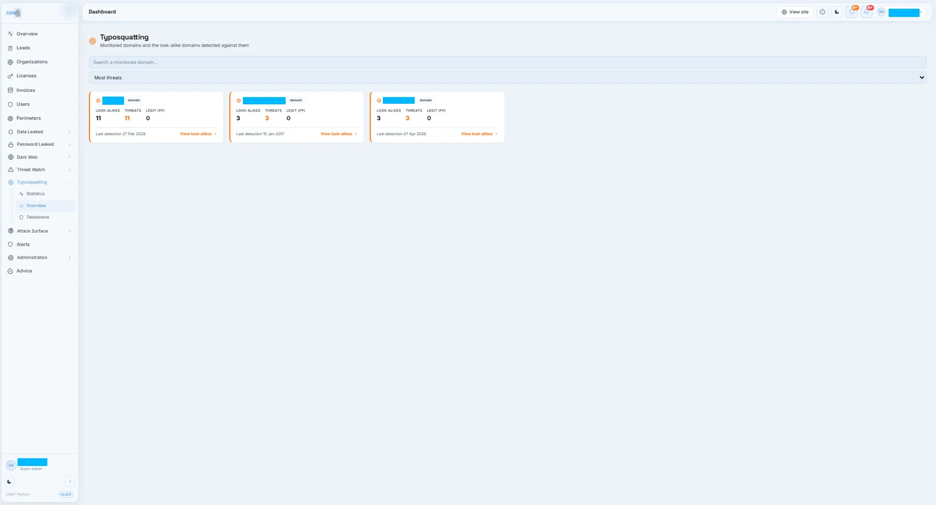 Typosquatting Detection in the CSWT dashboard
